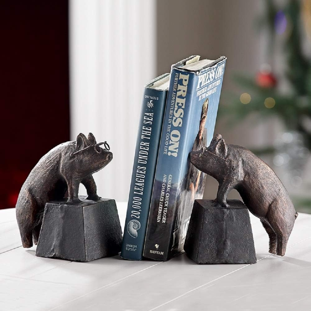 Bronze Cast Iron Nearsighted Pigs Bookends - Set of 2