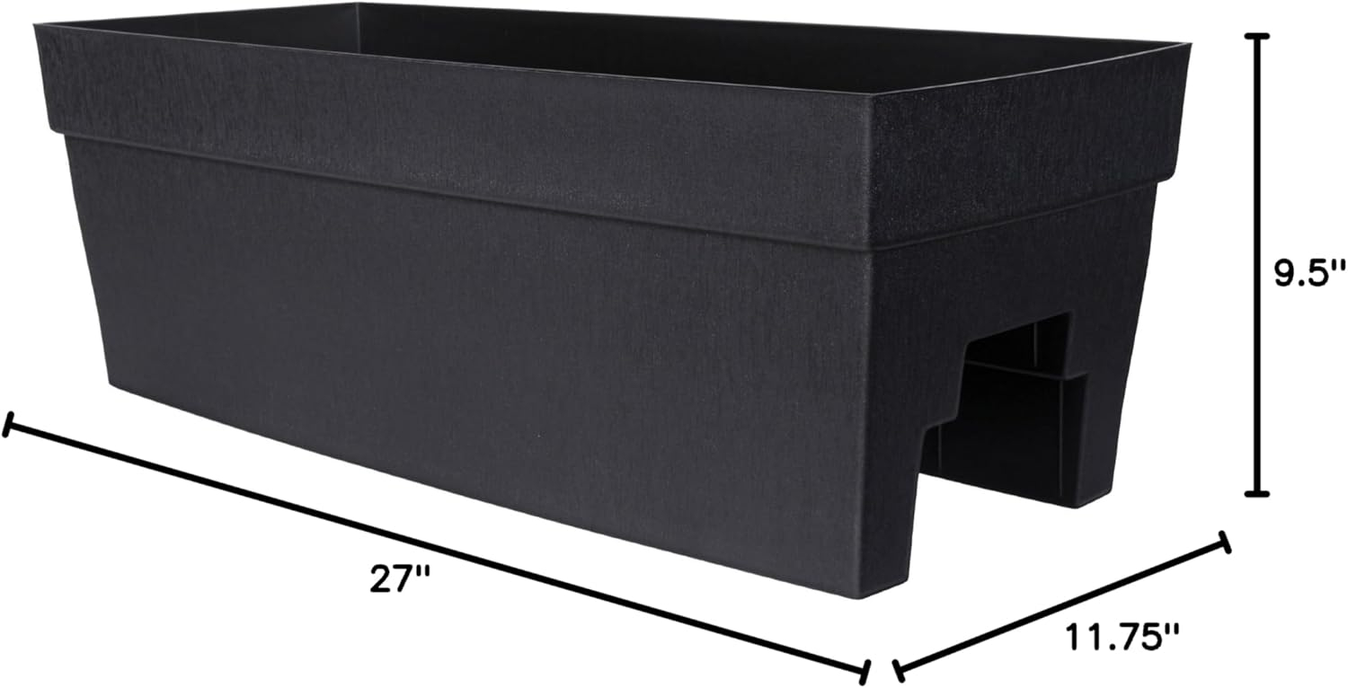 DCN Plastic Self-Watering Harmony Rail Planter, Black, 27in