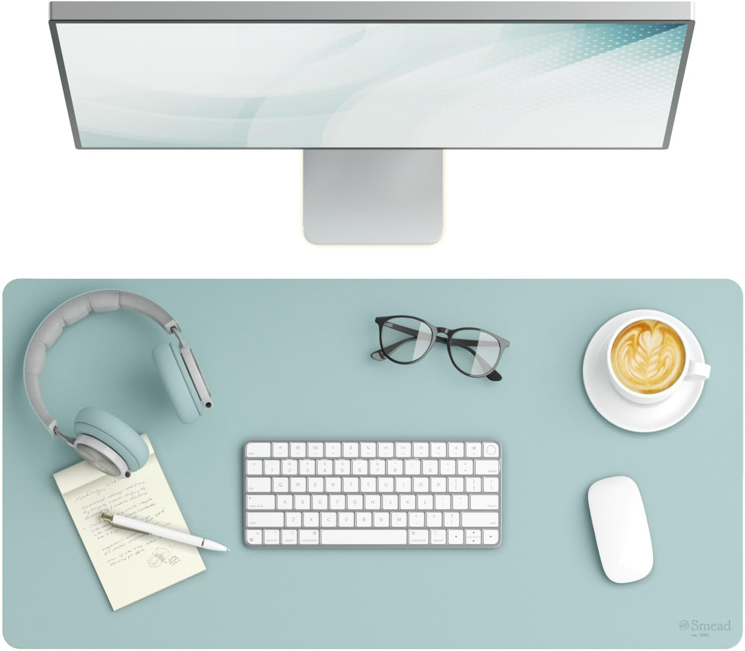 Superior Blue Faux Leather Desk Pad with Non-Slip Backing, 31.5" x 15.7"