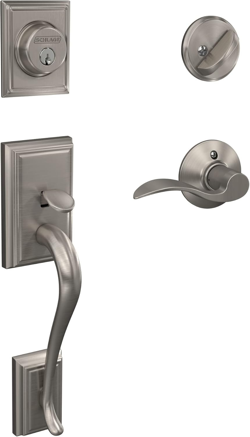 Schlage F60 V ADD 619 ACC Addison Front Entry Handleset with Accent Lever, Deadbolt Keyed 1 Side, Satin Nickel