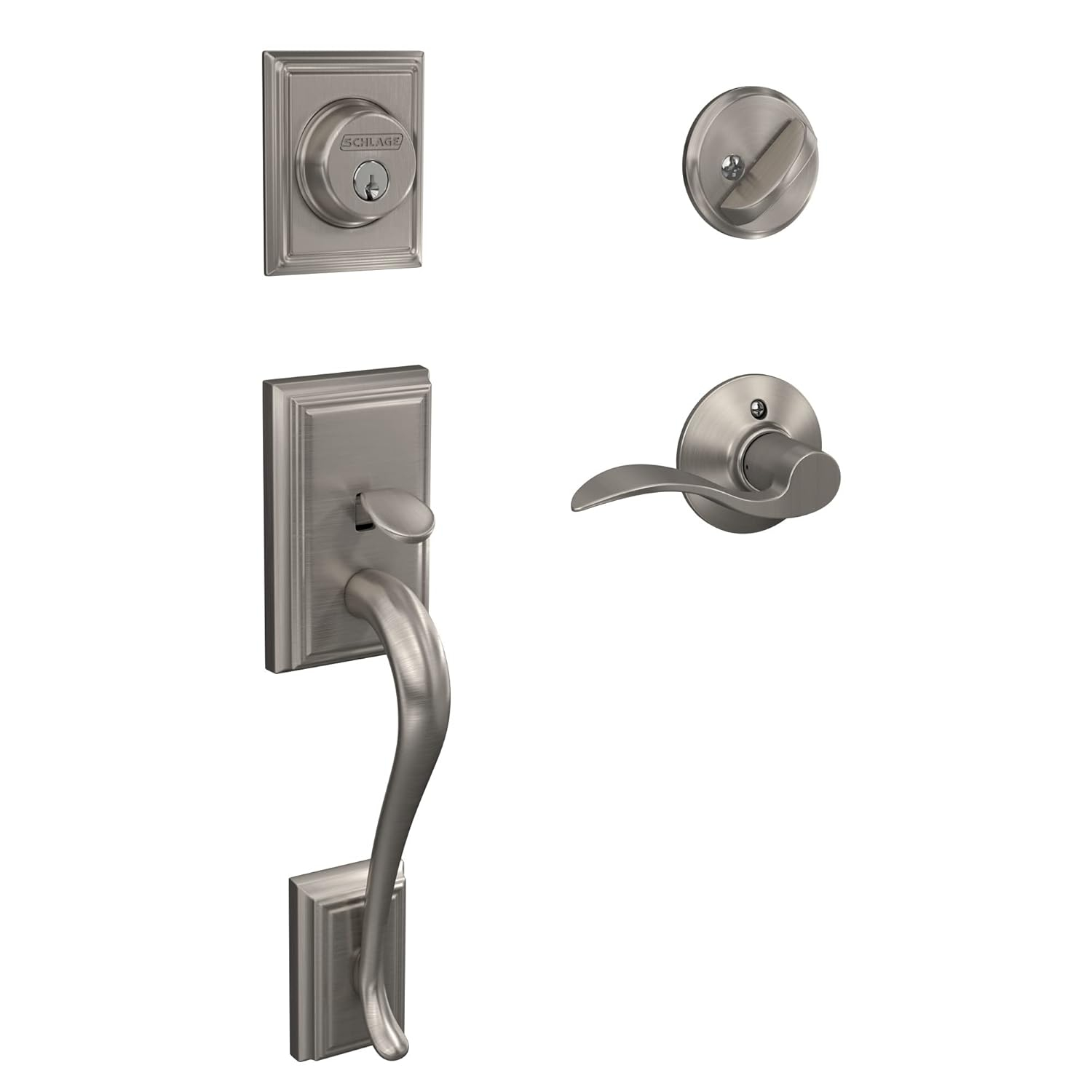 Schlage F60 V ADD 619 ACC Addison Front Entry Handleset with Accent Lever, Deadbolt Keyed 1 Side, Satin Nickel