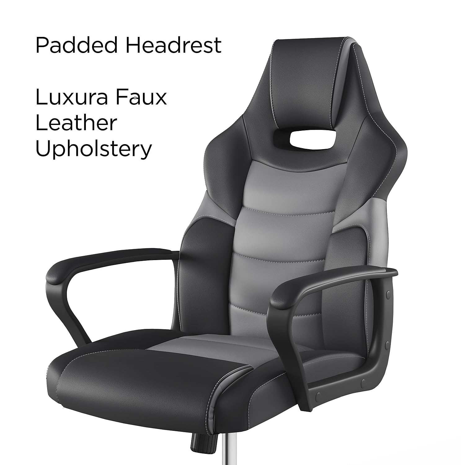WorkLife Brands Emerge Vector Gaming Chair with Fixed Arms, Black and Gray Faux Leather