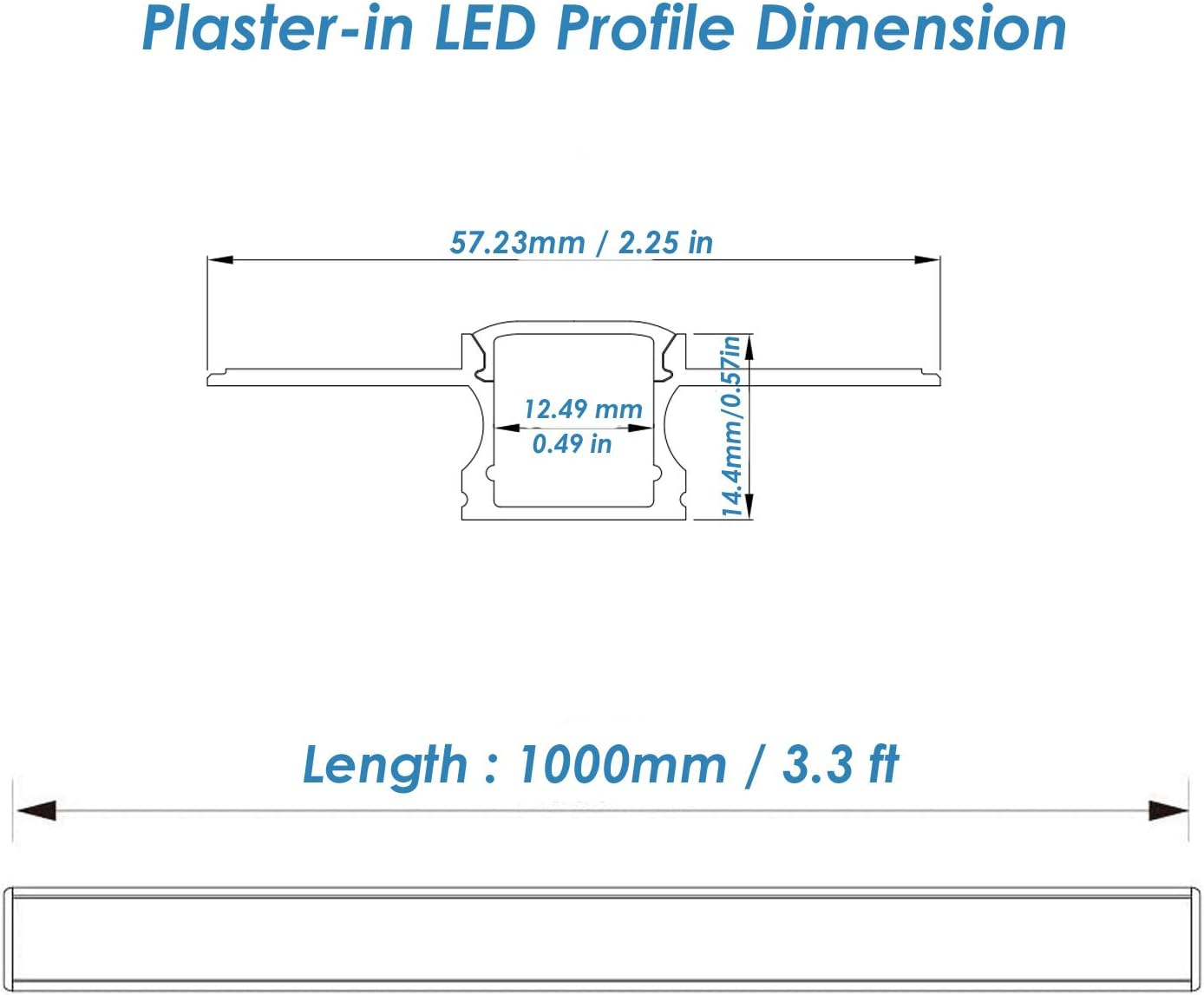 Plaster-in LED Aluminum Channel 6Pack 1m/3.3ft Plaster LED Strip Light Diffuser Profile,Trimless Drywall Aluminum LED Channel Profile with Milky Diffuser Cover End Cap for Wall and Ceiling