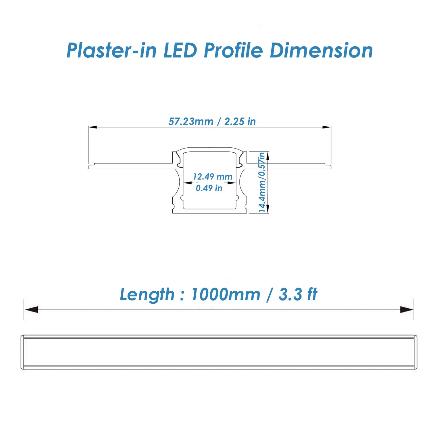 Plaster-in LED Aluminum Channel 6Pack 1m/3.3ft Plaster LED Strip Light Diffuser Profile,Trimless Drywall Aluminum LED Channel Profile with Milky Diffuser Cover End Cap for Wall and Ceiling