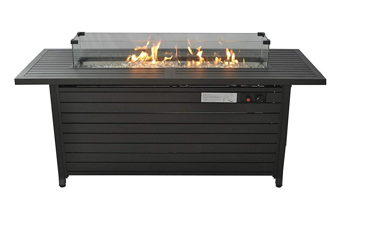 56 in. x 21 in. Rectangular Fire Table with Glass Wind Guard, Cover and Table Lid in Bronze