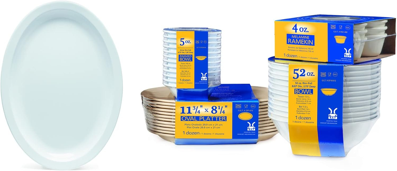 G.E.T. SP-OP-612-W White 11.75" x 8.25" Oval Platter, Melamine (Pack of 12)