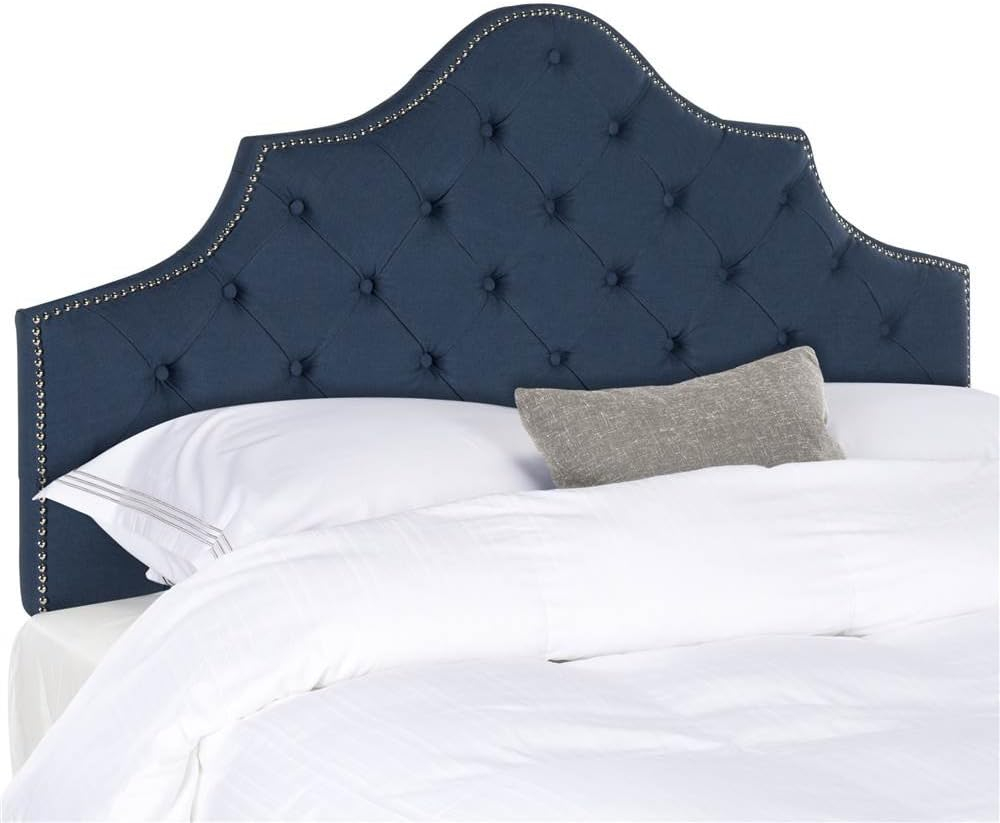 SAFAVIEH Arebelle Rustic Glam Tufted Headboard with Nail Heads, Queen, Steel Blue