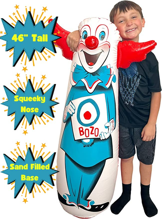 WARM FUZZY Toys - The Original Bozo The Clown Inflatable 3-D Bop Bag Works Great for Ages 3+ and at Home, in The Classroom or as an Energy/Stress Reliever