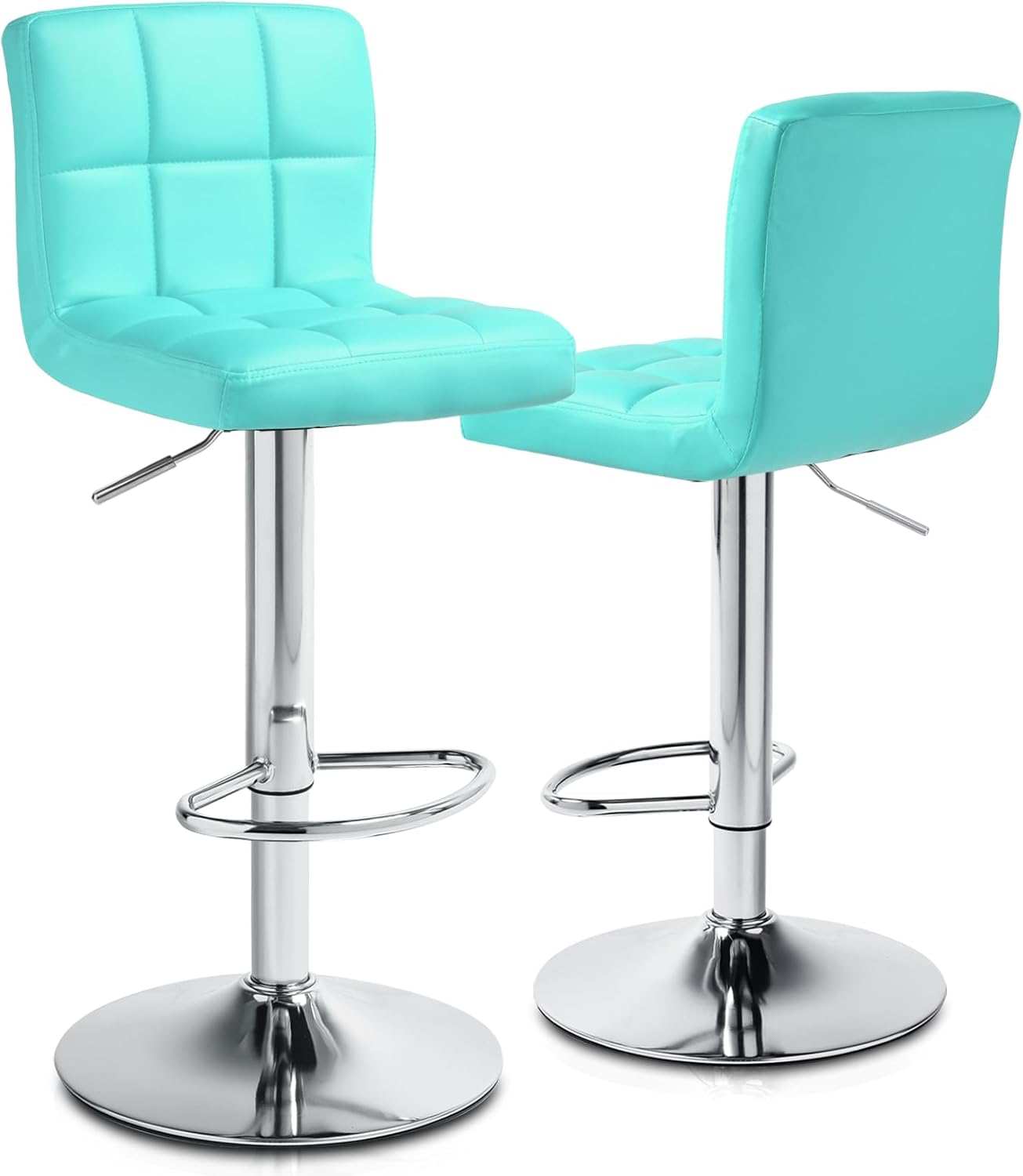 Magshion Modern Square Faux Leather Adjustable Bar Stools with Back, Set of 2, Counter Height Swivel Stool, Barstools for Kitchen Counter, Teal Blue