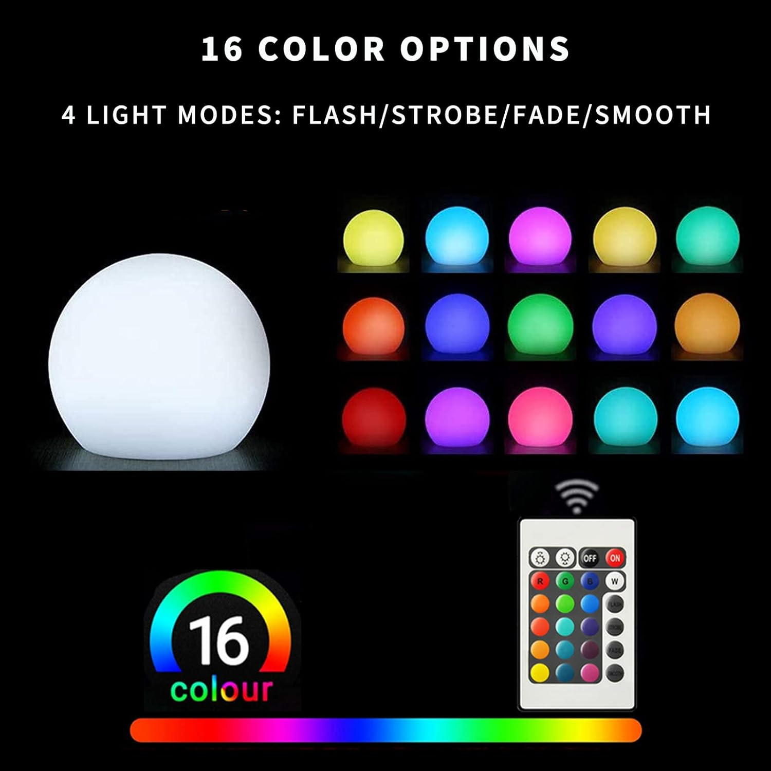 LED Glowing Ball Light, 8-Inch Cordless 16 Color Changing and 4 Light Modes Kids Night Light, Rechargeable & Dimmable Mood Lamp with Remote Control, Perfect for Home Patio Yard Accent Decor
