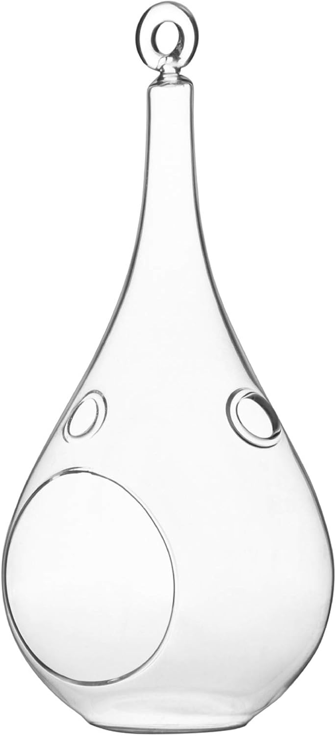 WGV Clear Tear Drop Hanging Glass Terrarium / Candle Holder - 4" Wide x 9.5" Height, Good quality Terrarium - 1 Pc