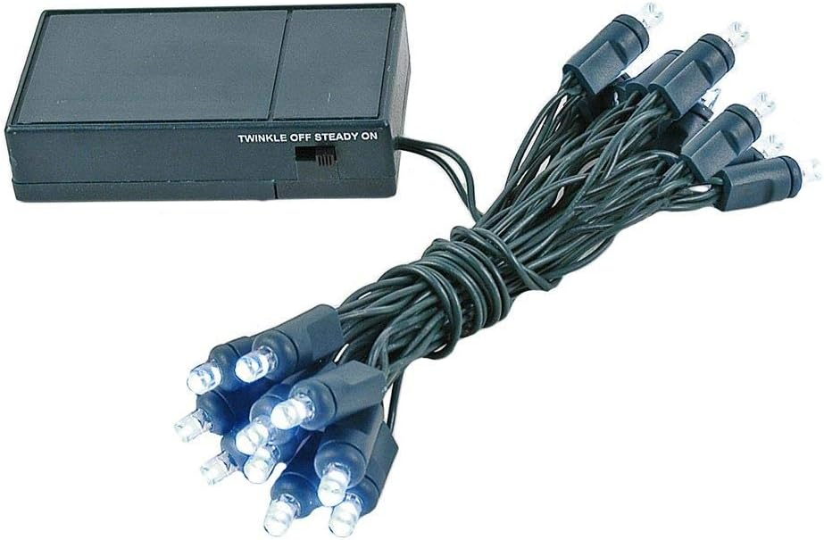 Novelty Lights 20 Light LED Battery Christmas Mini Light Set, Green Wire, 8' Long White
