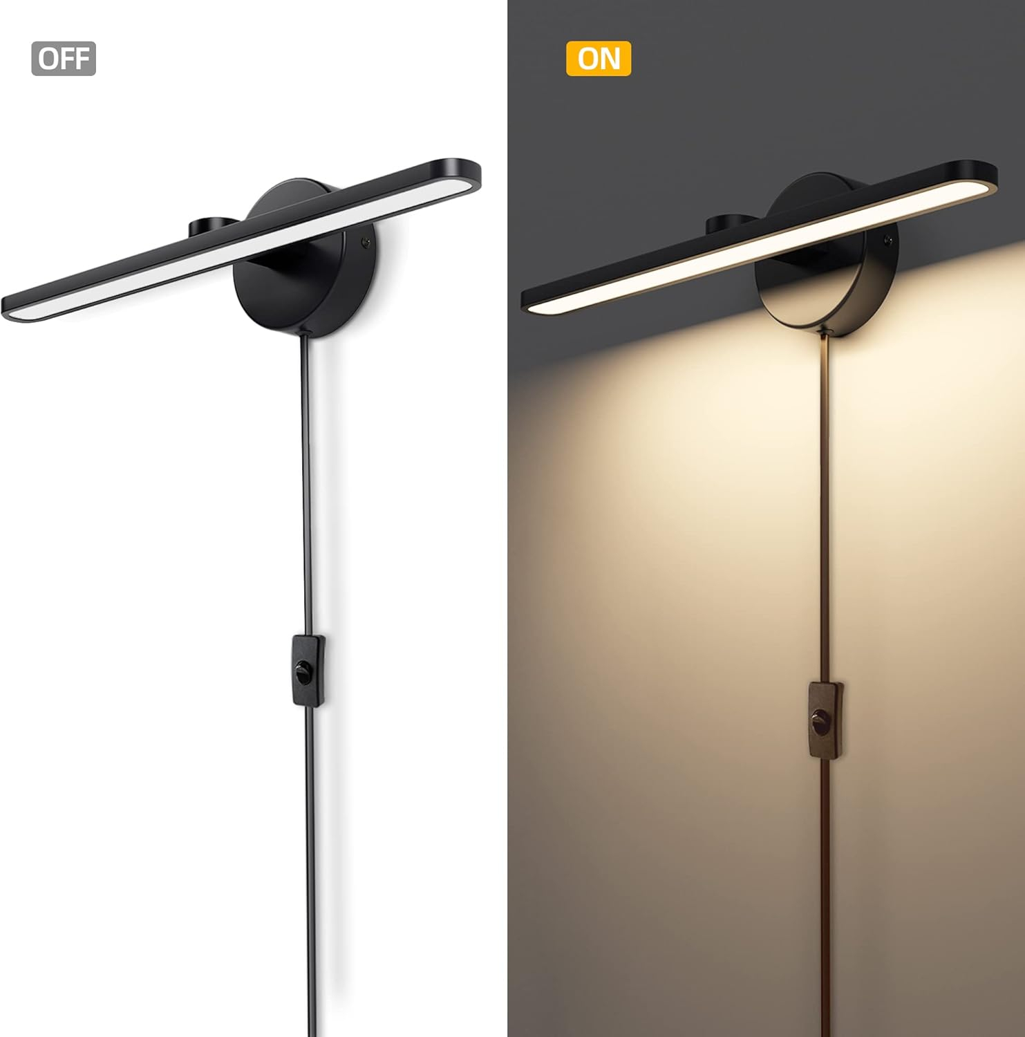 MantoLite LED Vanity Lighting Fixtures, 15.75 inch Wall Mounted Plug in Light Fixtures, Bathroom Over Mirror Lamp Modern Home Wall Picture Lamps Sconces, 12W 3000K Black Make-up Mirror Front Lamps