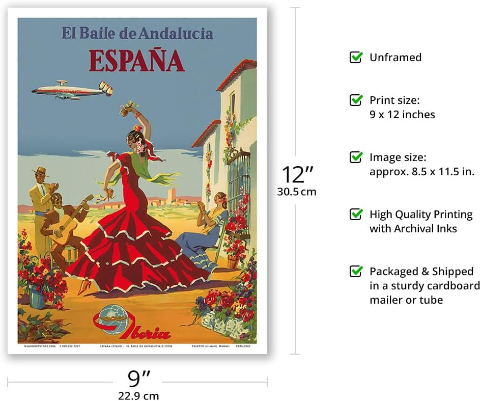 Spain (España) - The Dance of Andalusia (El Baile de Andalucia) - Iberia Air Lines of Spain - Vintage Airline Travel Poster c.1950s - Master Art Print (Unframed) 9in x 12in