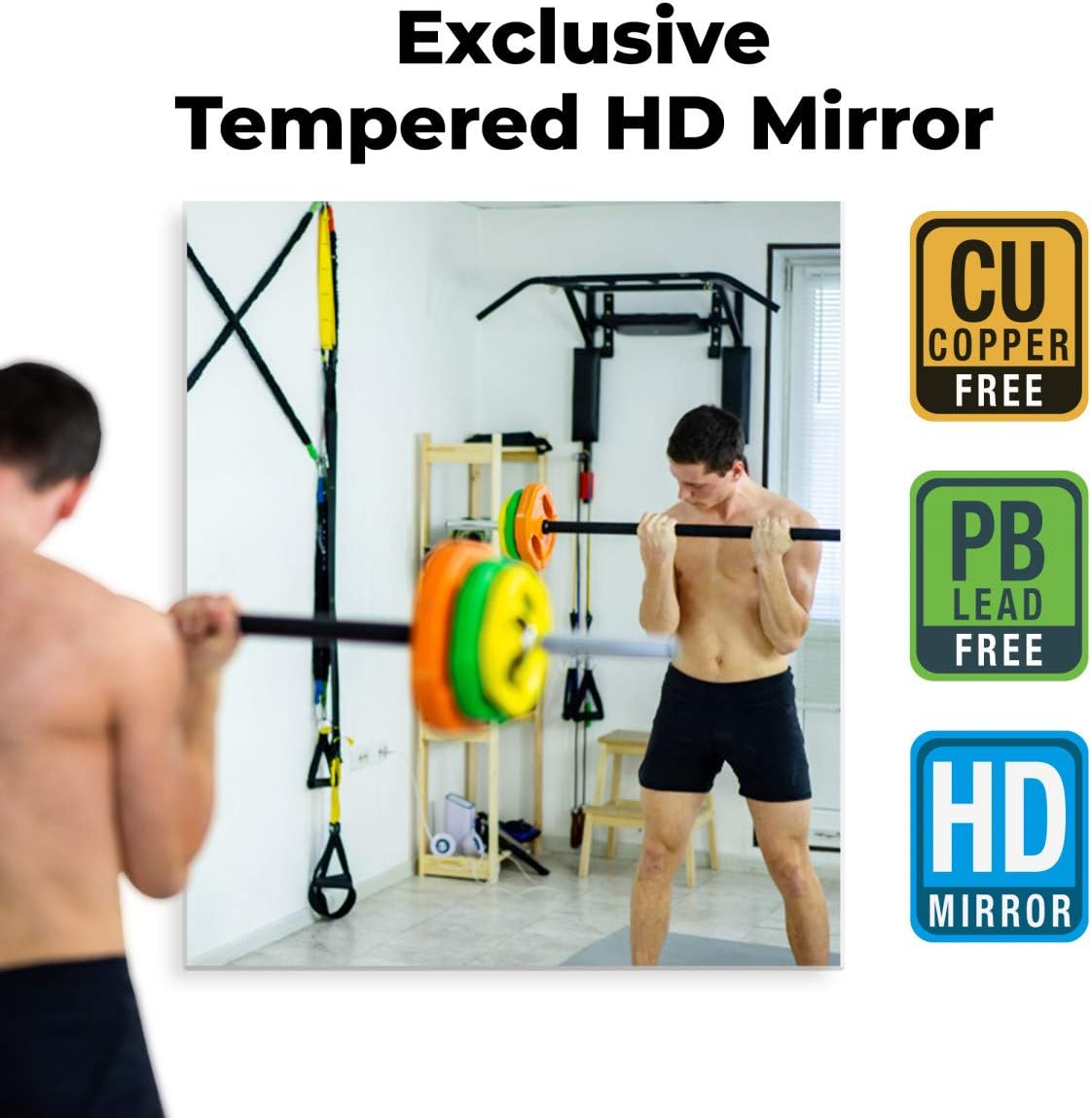 HD Tempered Gym Mirror 1/4 in. Thick 36 in. W x 60 in. H Safety-Backed Dance Studio Wall Mirror