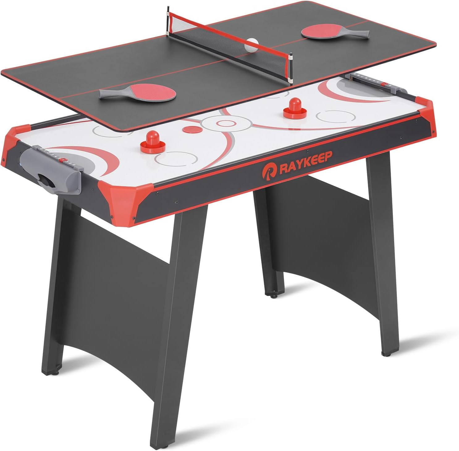 RayChee 48'' Black and Red MDF 2-in-1 Air Hockey and Table Tennis Game Table
