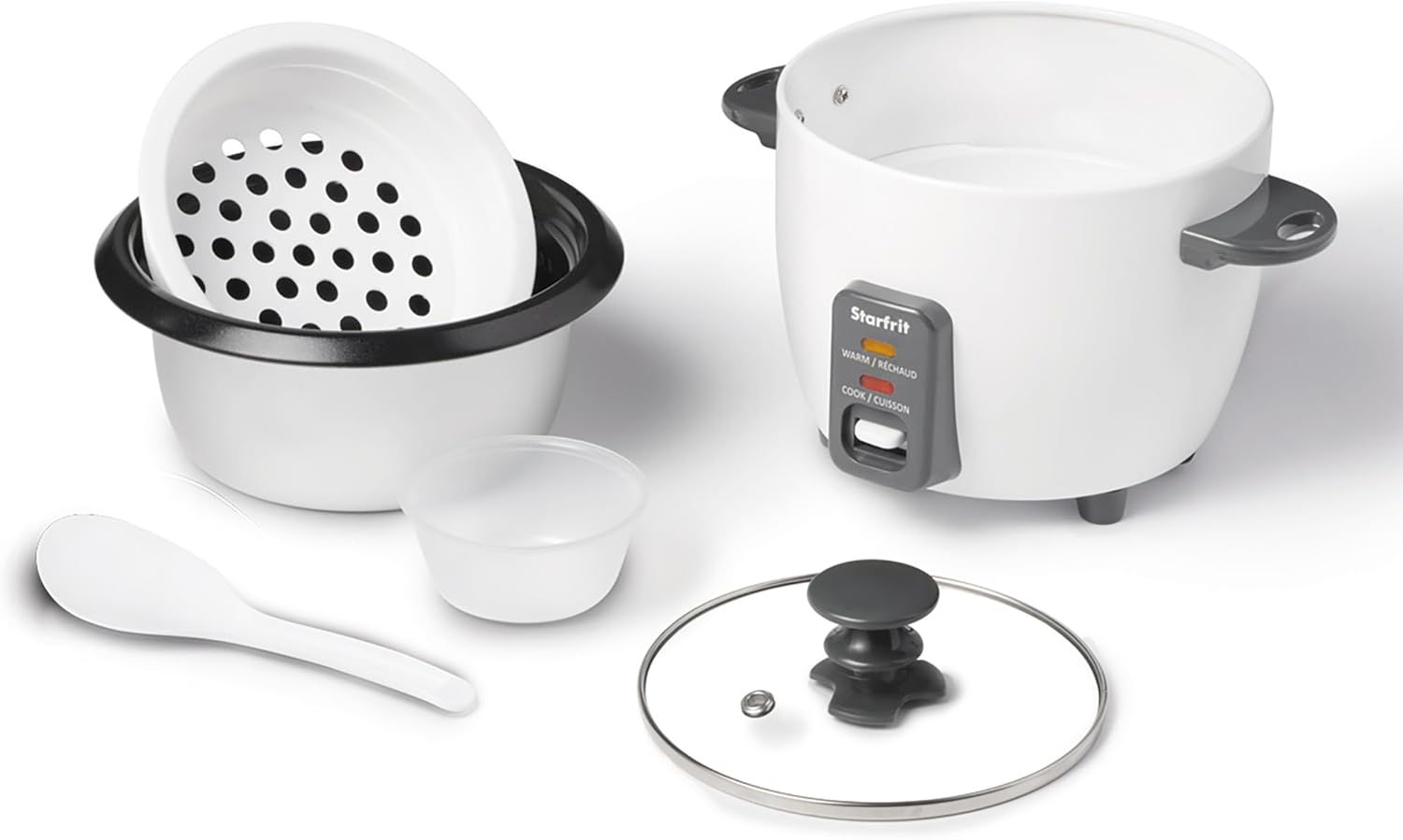 White Ceramic Non-stick Electric Rice Cooker with Steamer Basket