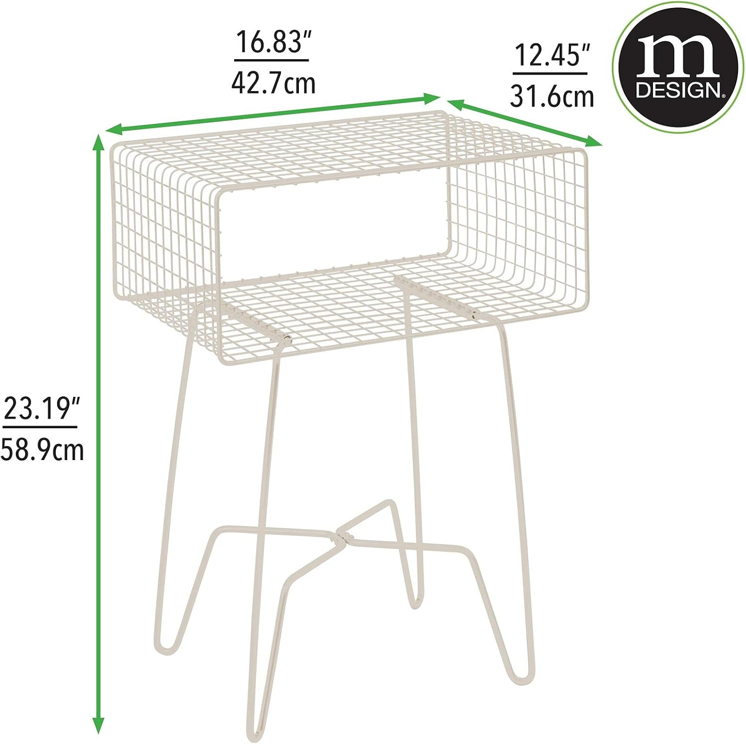 mDesign Modern Industrial Side Table with Storage Shelf, 2-Tier Metal Minimal End Table, Metallic Caged Grid - Accent Furniture for Living Room, Bedroom, Office, Dorm, Concerto Collection, Cream/Beige