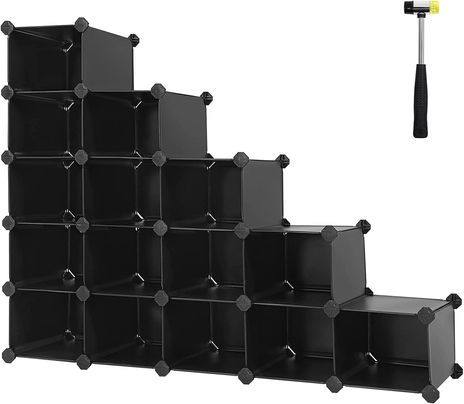 SONGMICS Shoe Rack, Space-Saving 15-Slot Plastic Shoe Storage Organizer Unit, Shoe Cabinet, Ideal for Entryway Hallway Closet Garage, 11.8 x 43.8 x 33.9 Inches, Black ULPC44H