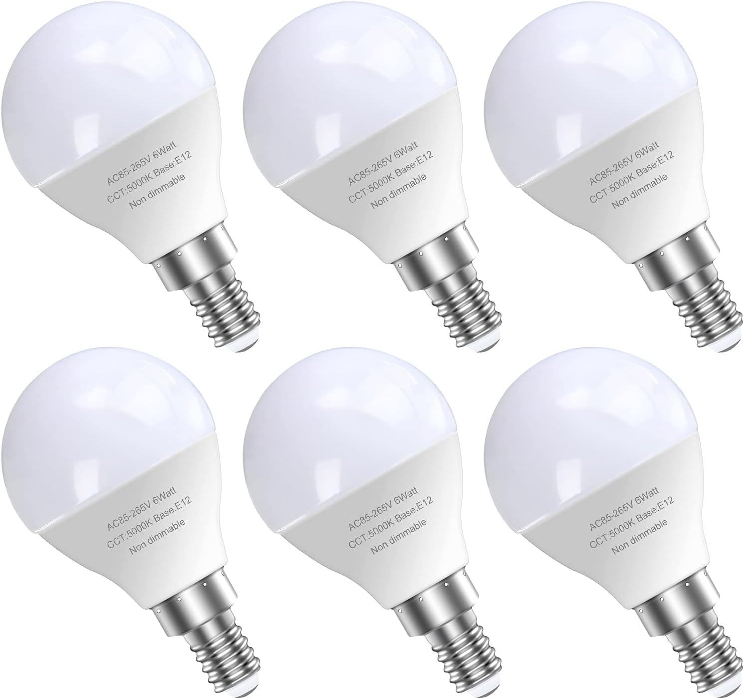 GOSCHE 6 Pack Bright Ceiling Fan Light Bulbs, 60 Watt Equivalent, E12 Led Bulb, A15 Shape Candelabra Base Chandelier Light Bulb, 120V Small Bulb, Non-Dimmable, Daylight 5000K, 6 Pcs