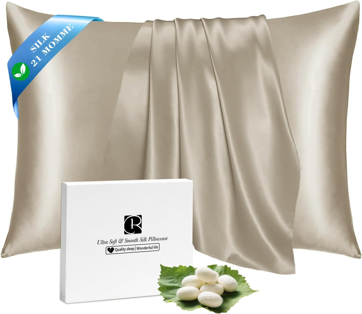 Ravmix Silk Pillow Cases with Zipper, 21momme Mulberry Silk Pillowcase for Hair Skin Health, Soft Smooth Breathable Cool Pillow Cover for Beauty Sleep with Gift Box 1PC(King 20"x36", Taupe)