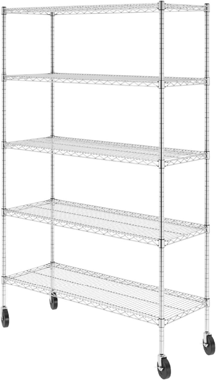 SafeRacks NSF Certified 5-Tier Steel Wire Shelving with Adjustable Shelves and Wheels - 2500 lb Capacity - 48" x 18" x 72"