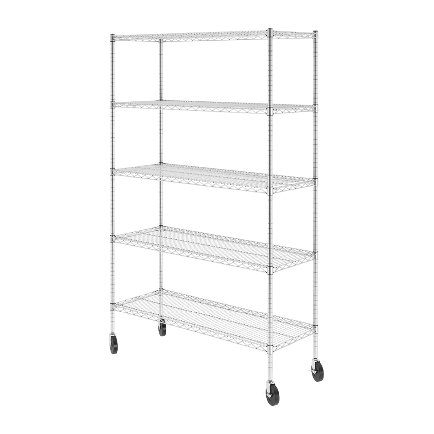 SafeRacks Estantería de Alambre de Acero de 5 Niveles con Certificación NSF con Estantes y Ruedas Ajustables - Capacidad de 2500 lb - 48" x 18" x 72"