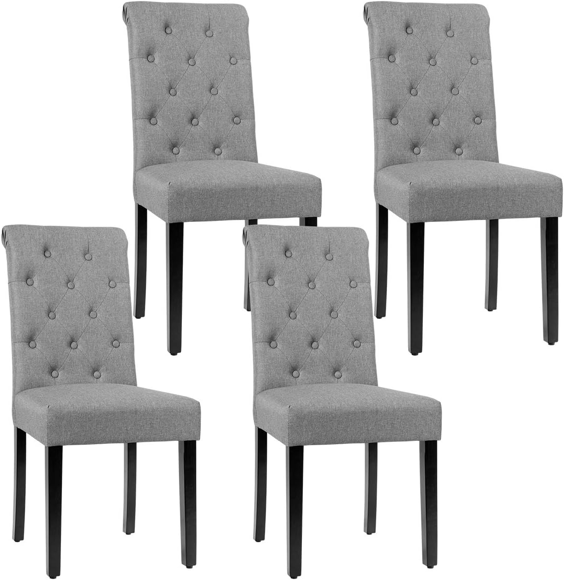 Westice Dining Room Chairs Set of 4 Upholstered Fabric Kitchen Chairs Dining Room Side Chair with Nailhead Trim and Rubber Wood Legs for Small Space Apartment, Light Gray