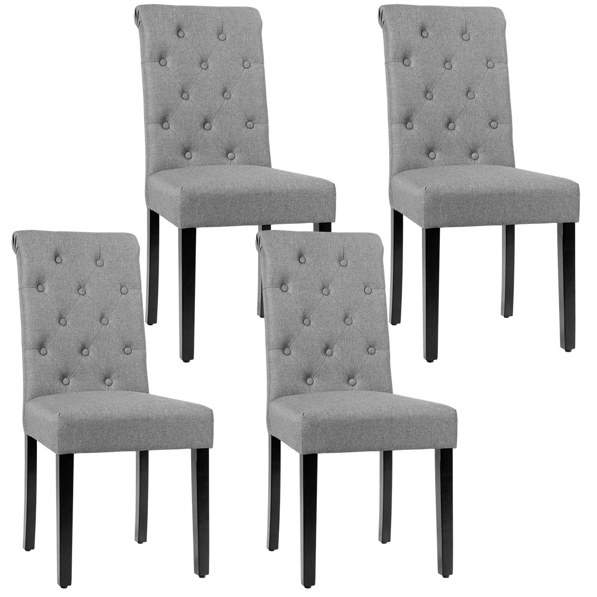 Westice Dining Room Chairs Set of 4 Upholstered Fabric Kitchen Chairs Dining Room Side Chair with Nailhead Trim and Rubber Wood Legs for Small Space Apartment, Light Gray