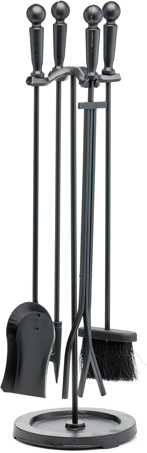 Uniflame 5 Piece Polished Brass & Black Fireset