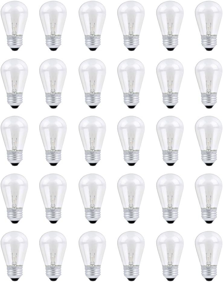 30 Pack S14 Outdoor String Light Bulbs Set orange, 120V 11W Clear Outdoor Patio Vintage Light Shatterproof Bulbs