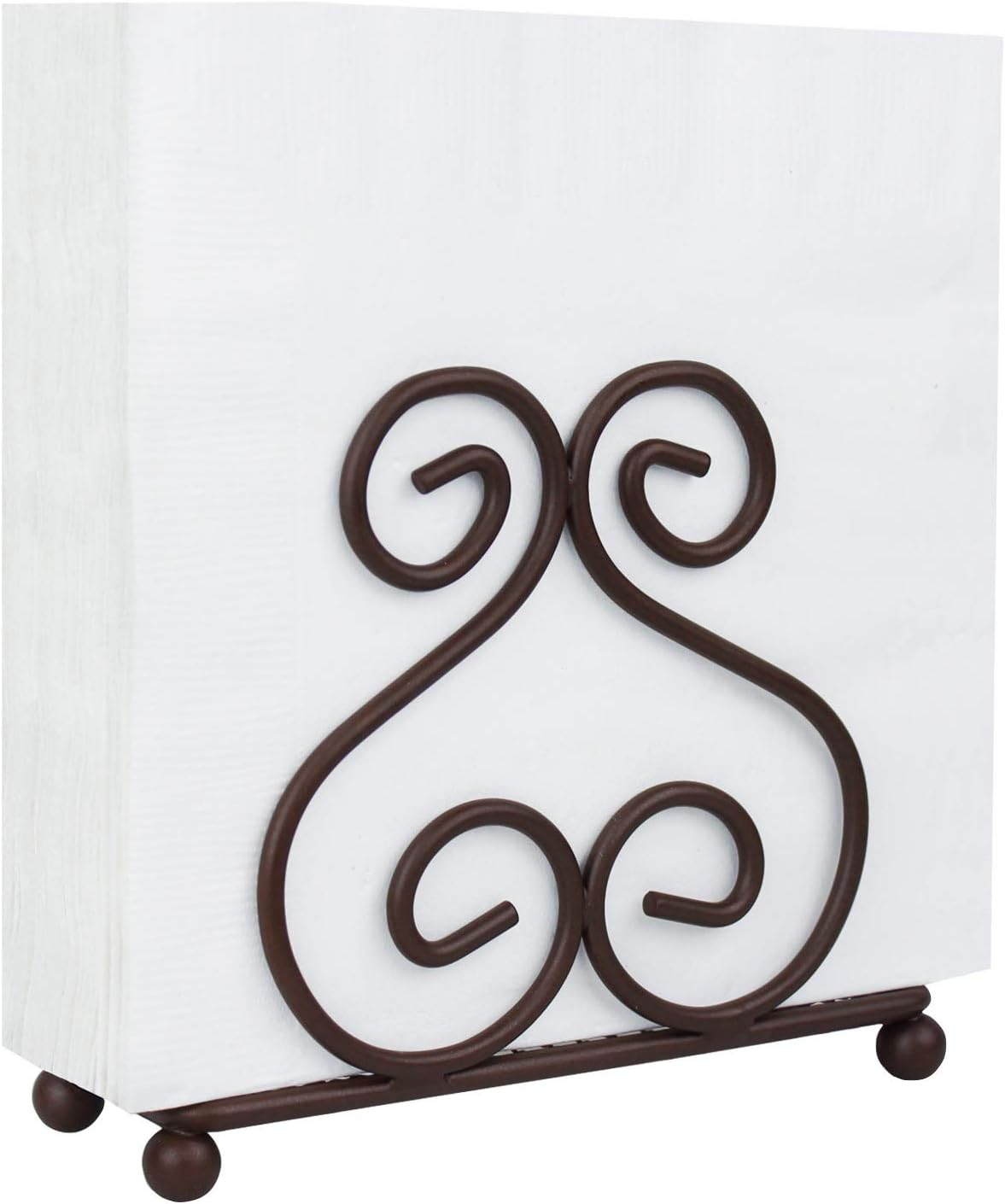 Blue Donuts Scroll Collection Steel Napkin Holder Freestanding Tissue Dispenser Organizer for Kitchen Countertop, Durable, Sturdy, Home Décor - Bronze