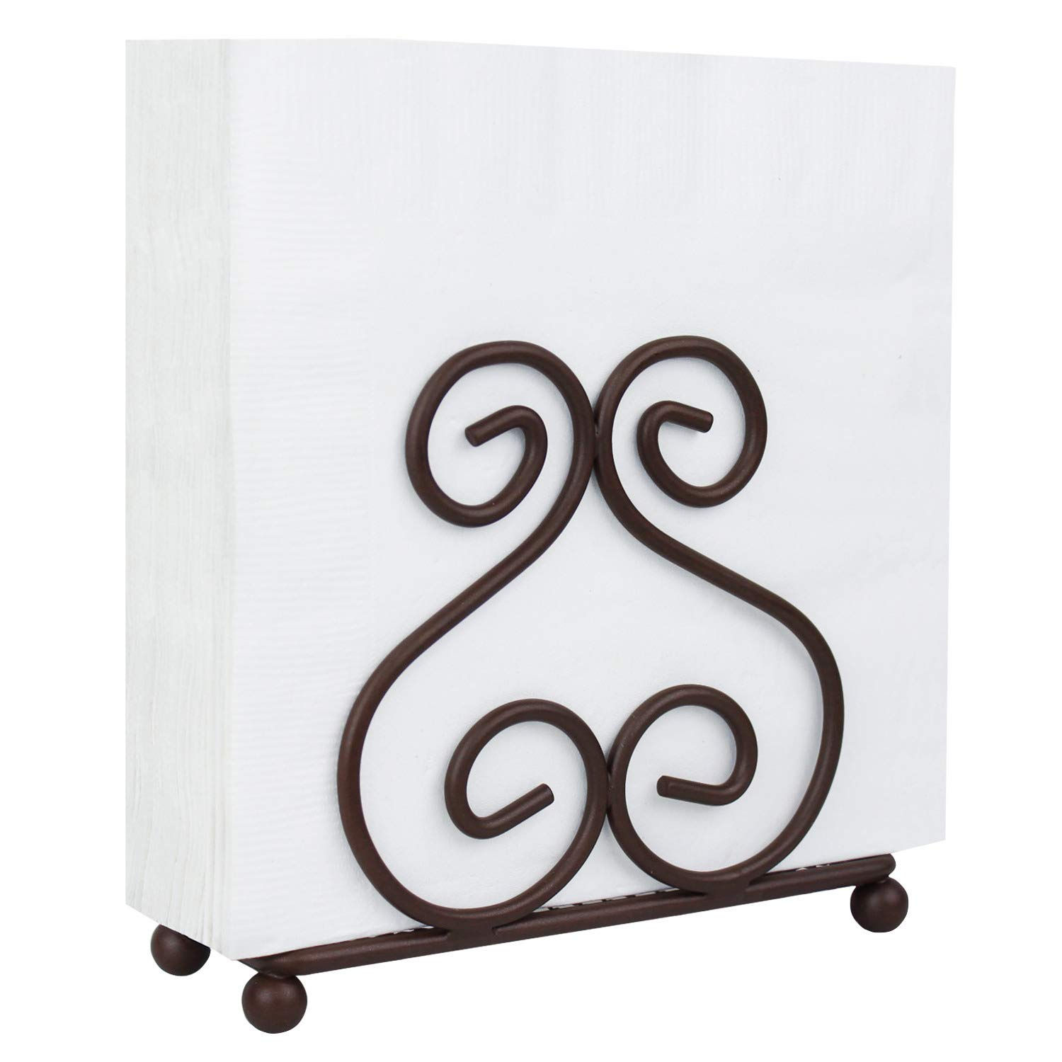 Blue Donuts Scroll Collection Steel Napkin Holder Freestanding Tissue Dispenser Organizer for Kitchen Countertop, Durable, Sturdy, Home Décor - Bronze