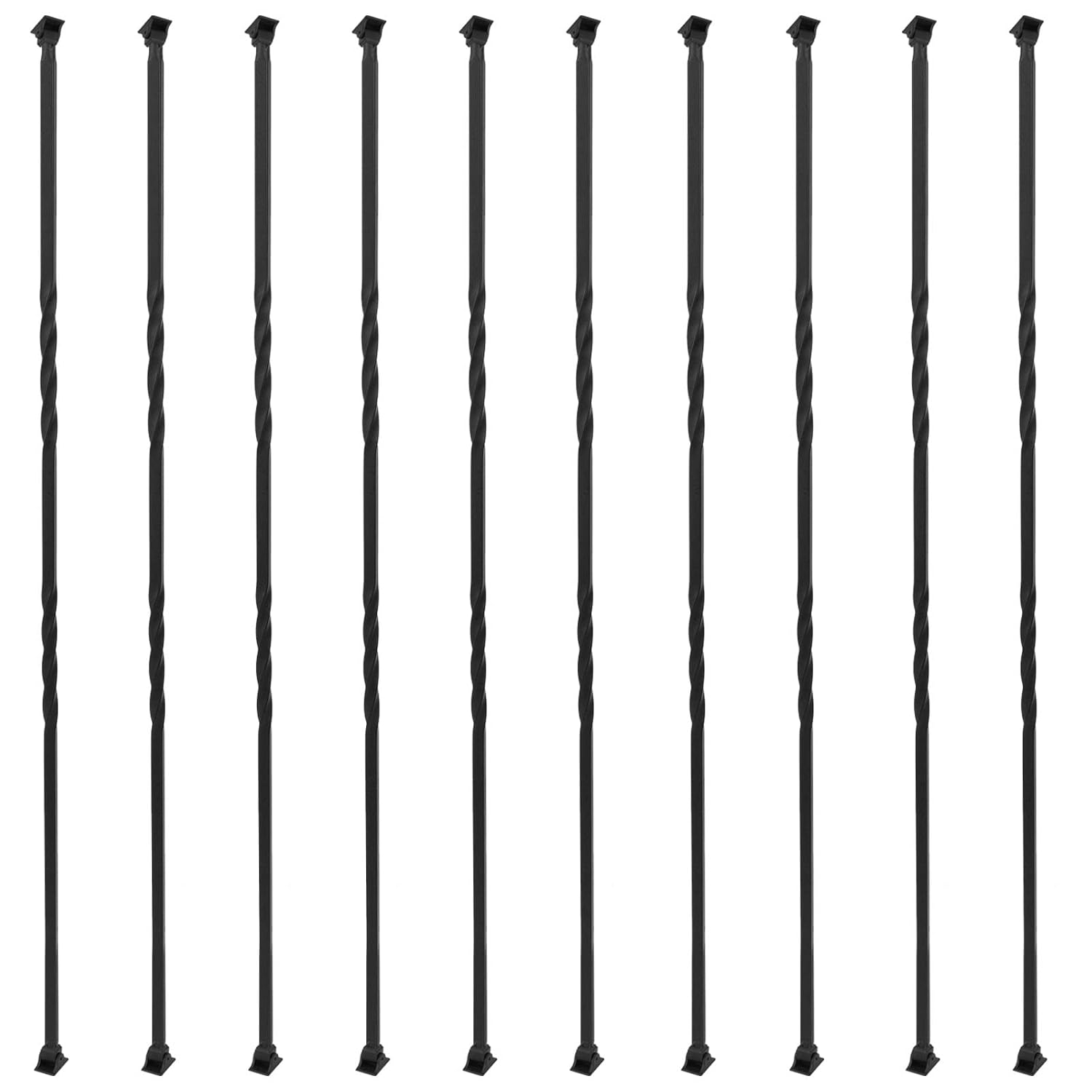 Staircase Metal Balusters, 44'' x 1/2" Galvanized Steel Decorative Banister Spindles, 10 Pack Deck Baluster with Hollow Twists, Satin Black Spiral Stair Railing with Shoes & Screws