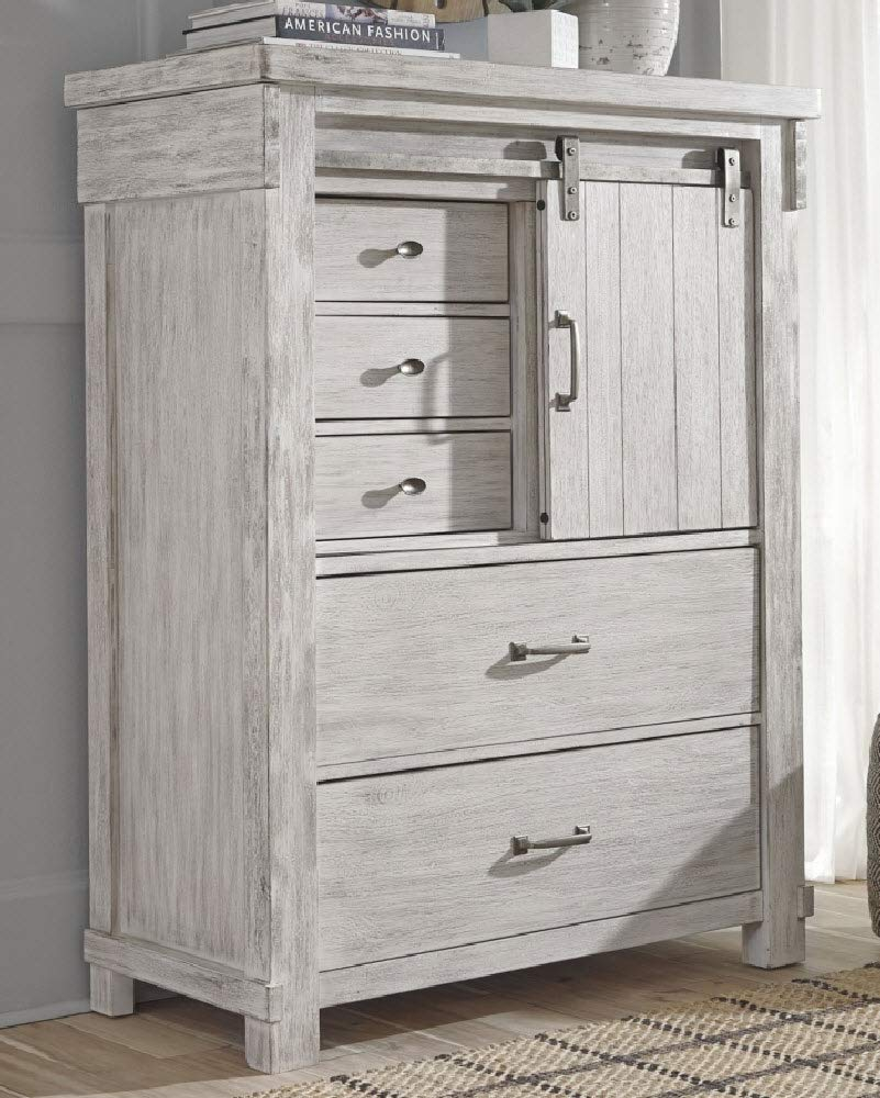 White Farmhouse 5-Drawer Chest with Dovetail Drawer
