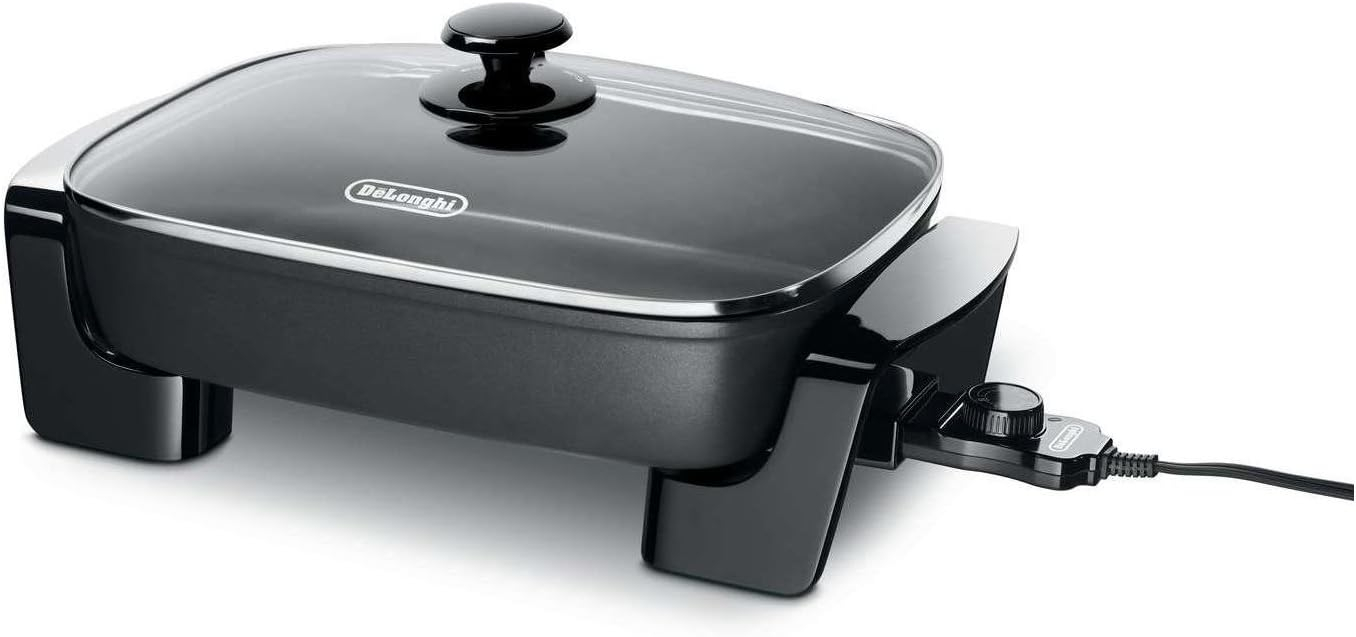 De'Longhi Electric Skillet with Tempered Glass Lid - Large Cooking Surface