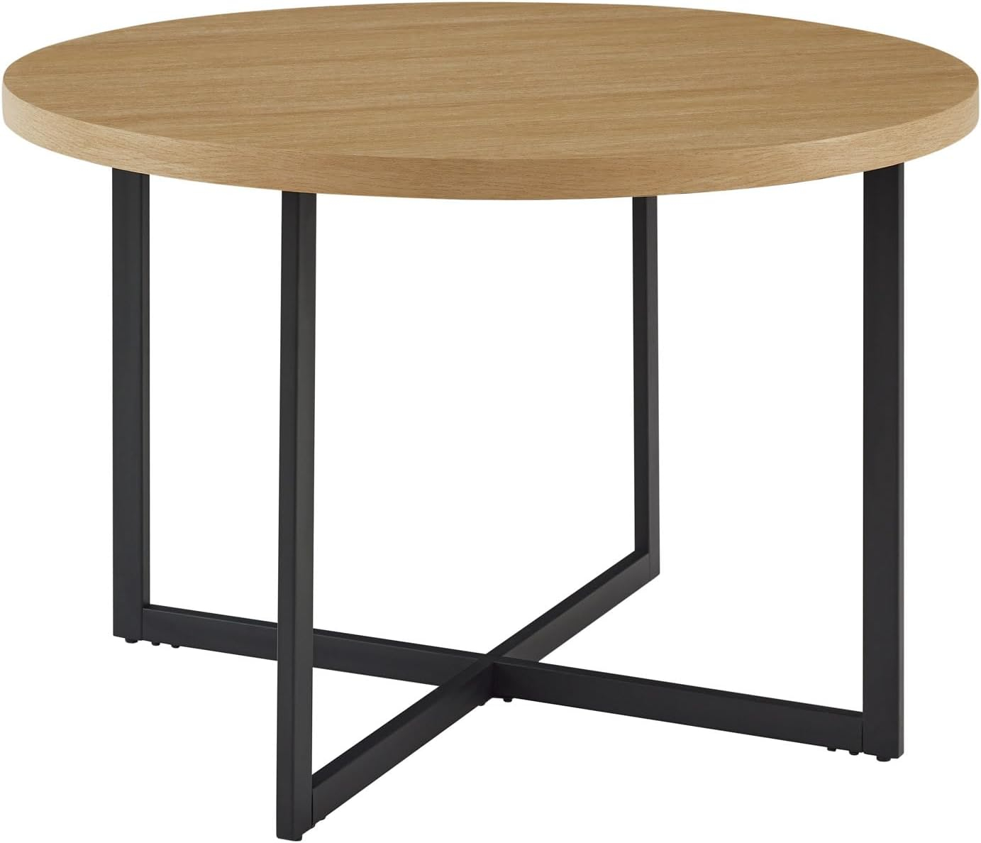 Walker Edison Urban Industrial Metal and Wood Round Dining Table, Coastal Oak