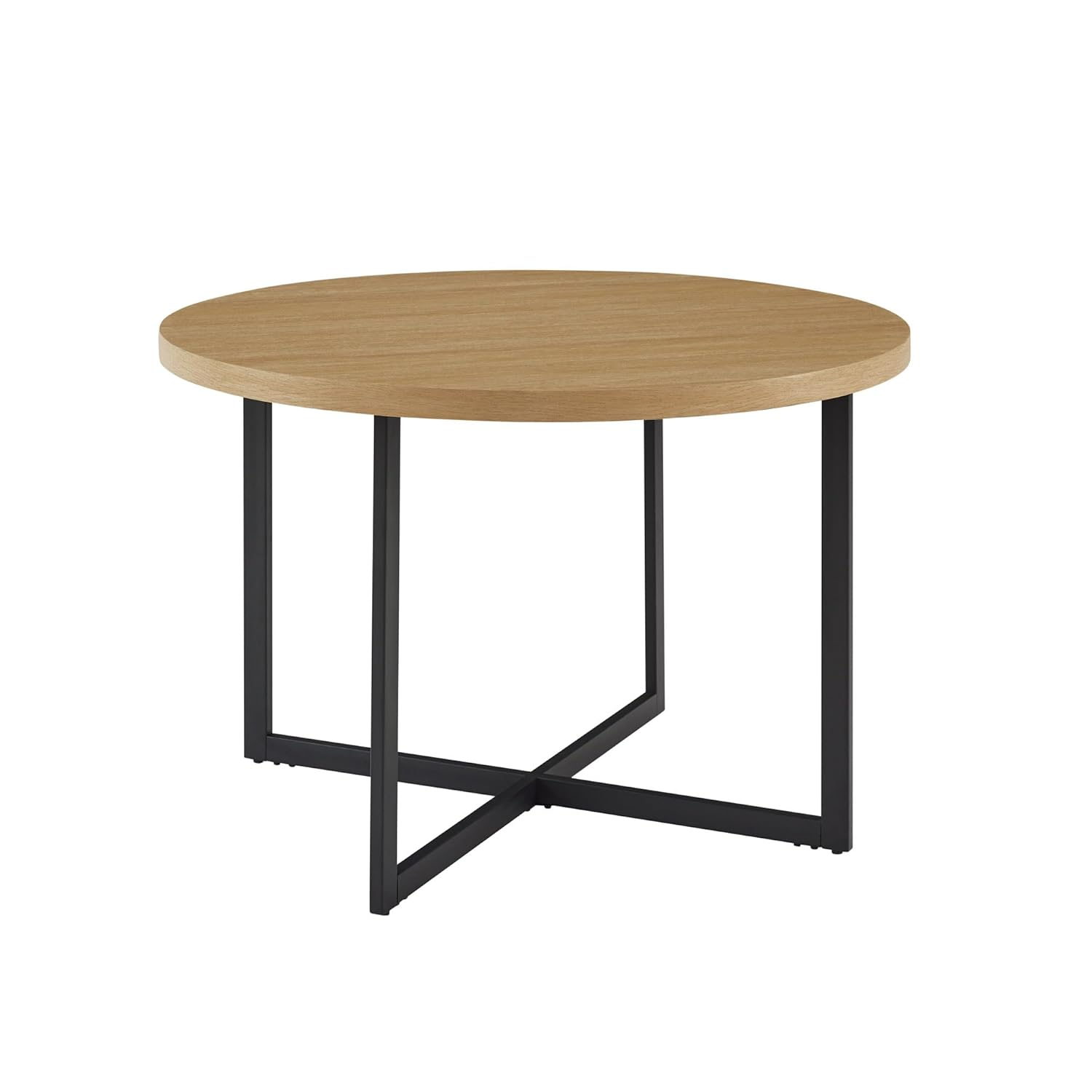 Walker Edison Urban Industrial Metal and Wood Round Dining Table, Coastal Oak
