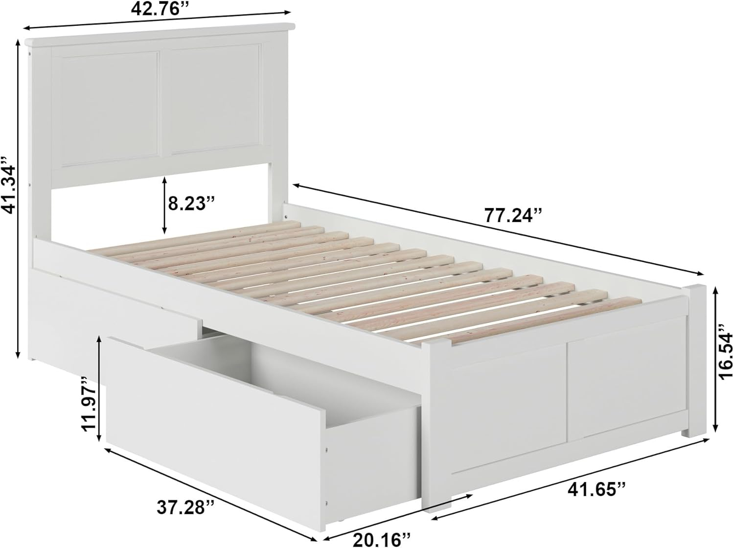 Madison Platform Bed with Flat Panel Foot Board and 2 Urban Bed Drawers in Multiple Colors and Sizes
