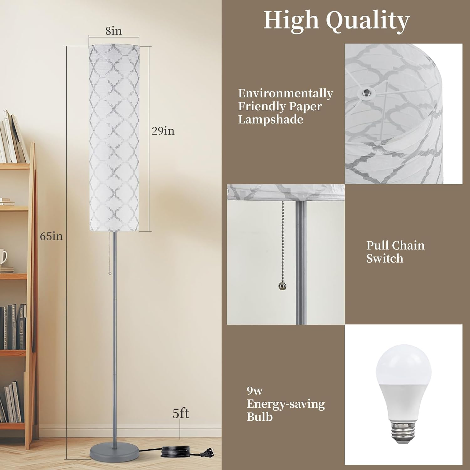 Wrought Studio™ 65" Minimalist Paper Lantern Floor Lamp