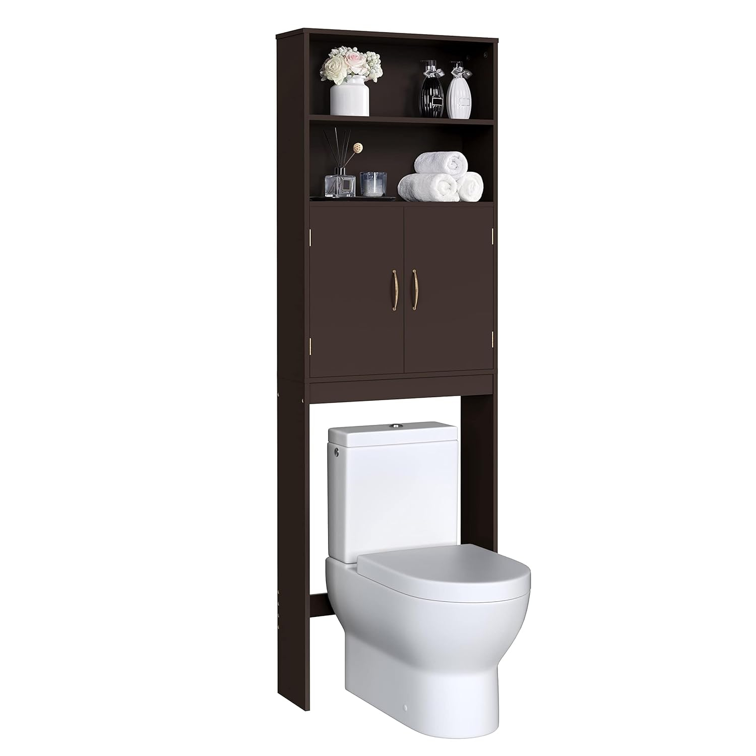 Killeryuki Over The Toilet Storage, Taller Bathroom Organizer Space-Saving Storage Cabinet with Adjustable Shelves and Double Doors, 77 in H, Espresso