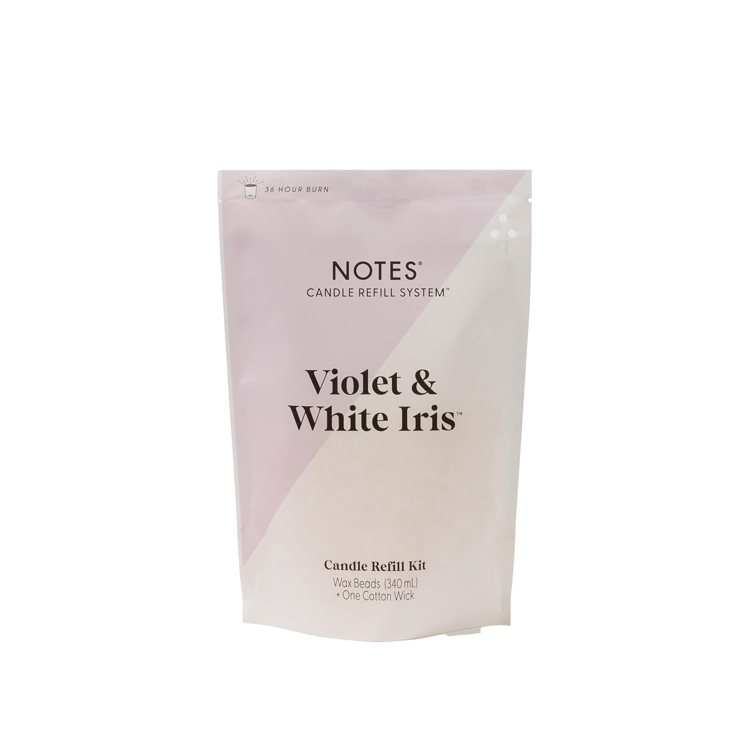 NOTES Sustainable Candle Refill | Non-Toxic Fragrance, Natural Wax Beads (Beeswax, Rice bran and Soy), Cotton Wick and Sustainer - (1) Violet & White Iris