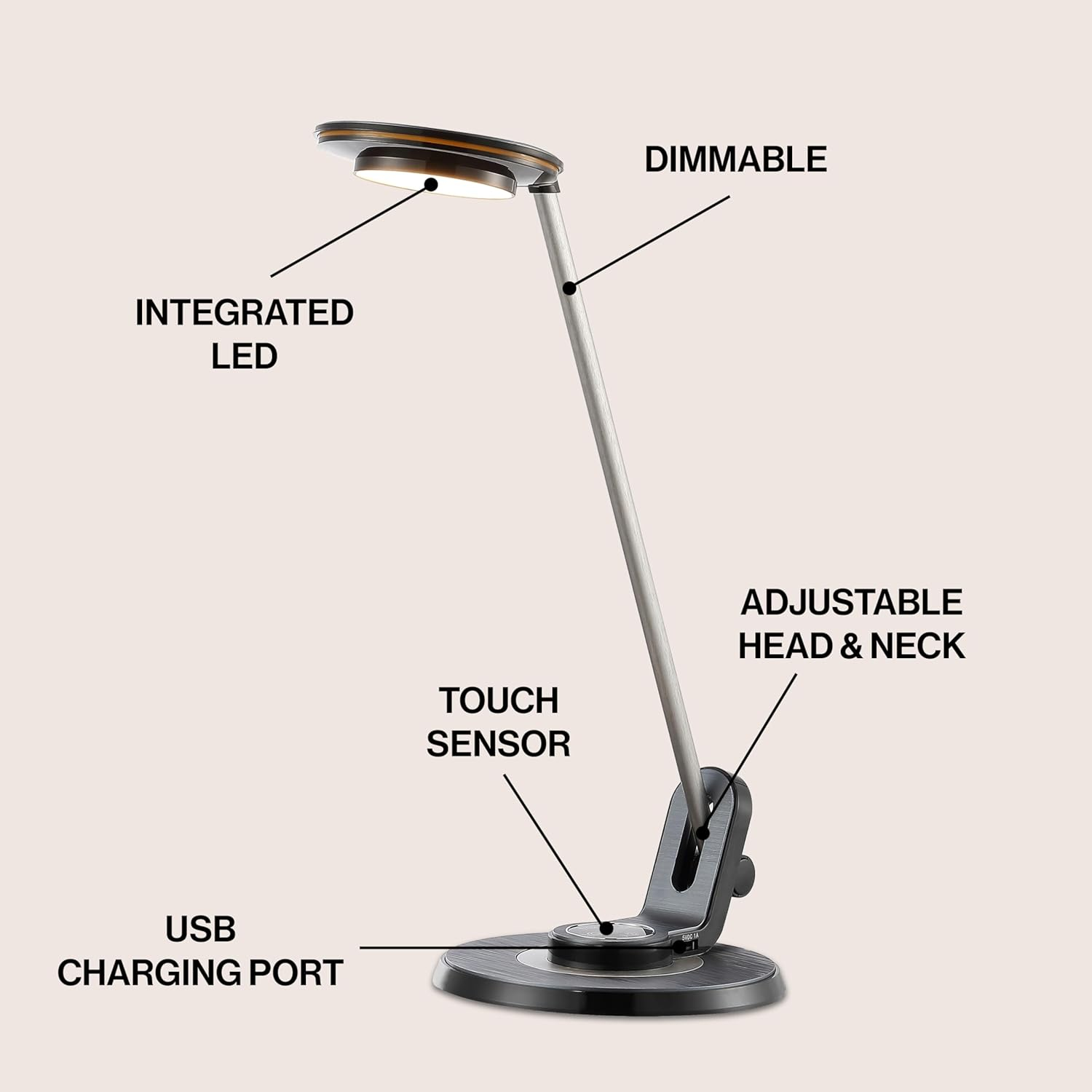 JONATHAN Y JYL7701A Dixon 18.5" Aluminum Contemporary Farmhouse Minimalist Adjustable Dimmable USB Charging LED Task Lamp for Bedroom Living Room Office, Black