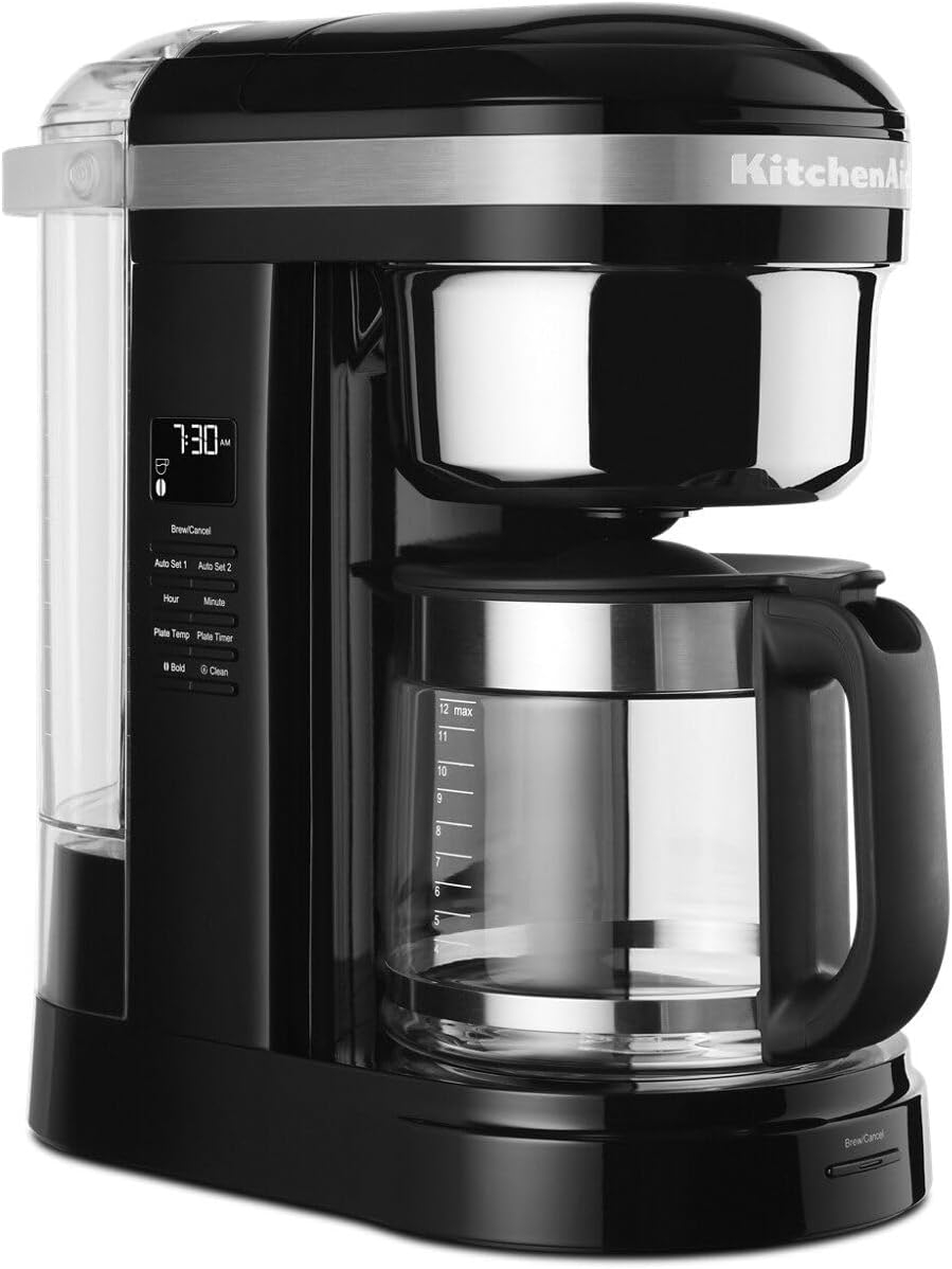 KitchenAid 12 Cup Drip Coffee Maker with Spiral Showerhead and Programmable Warming Plate, Onyx Black, KCM1209