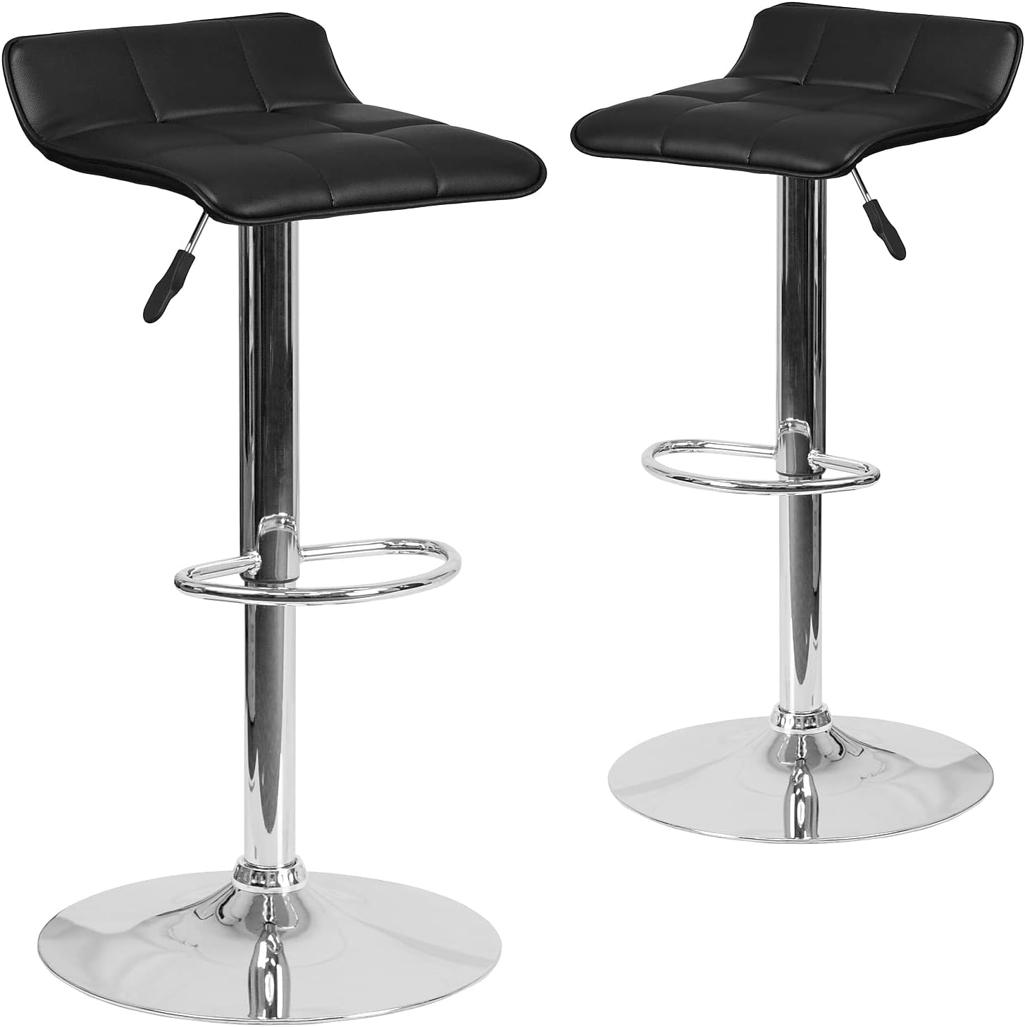 Flash Furniture Contemporary Black Vinyl Adjustable Height Barstool with Quilted Wave Seat and Chrome Base