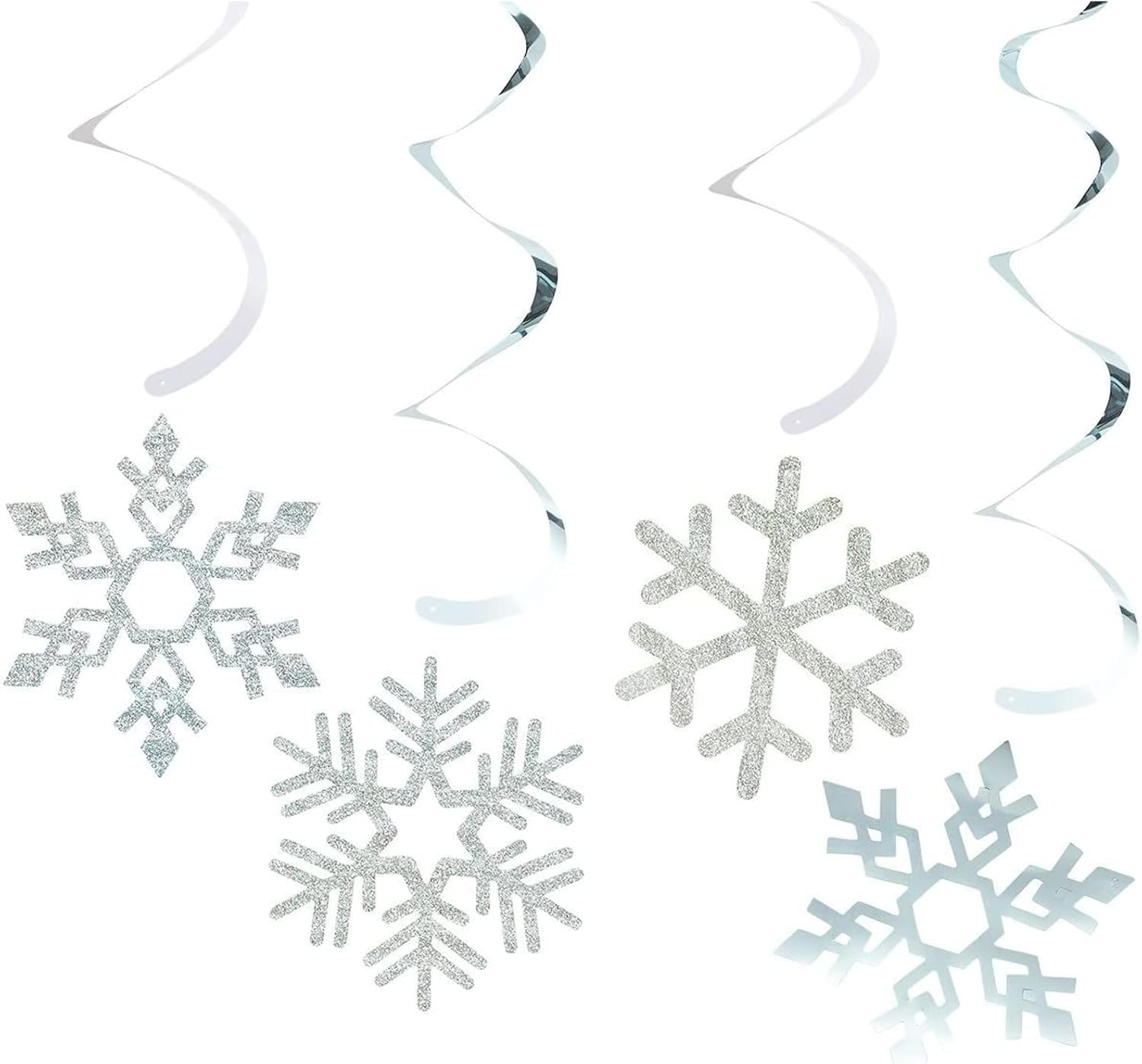 Juvale Christmas Snowflake Swirl Decorations for Holiday Party Decor (Silver, 30 Pack) - Hanging Snowflake Decorations - Silver Party