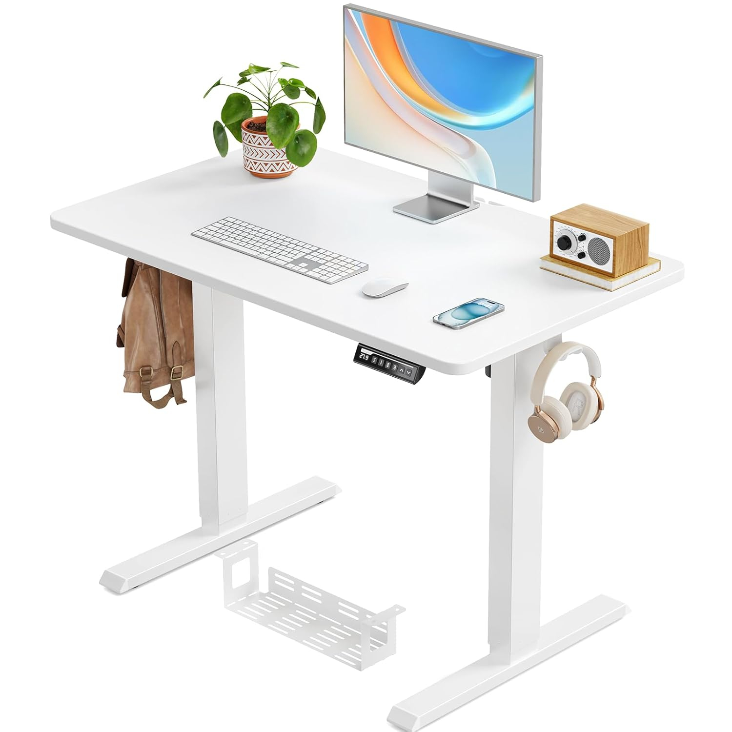 Electric Standing Desk Adjustable Height - Rolling Sit to Stand Desks on Wheels - Mobile Standup Computer Table 48 Inch Brown One Piece Desktop and Rising Frame with Storage for Home Office & Gaming