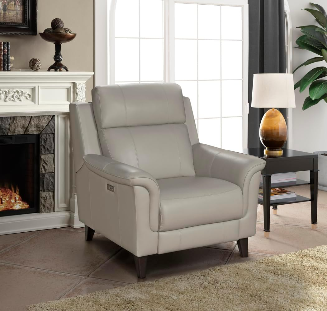 Laurel Cream Leather Wood Contemporary Recliner Chair