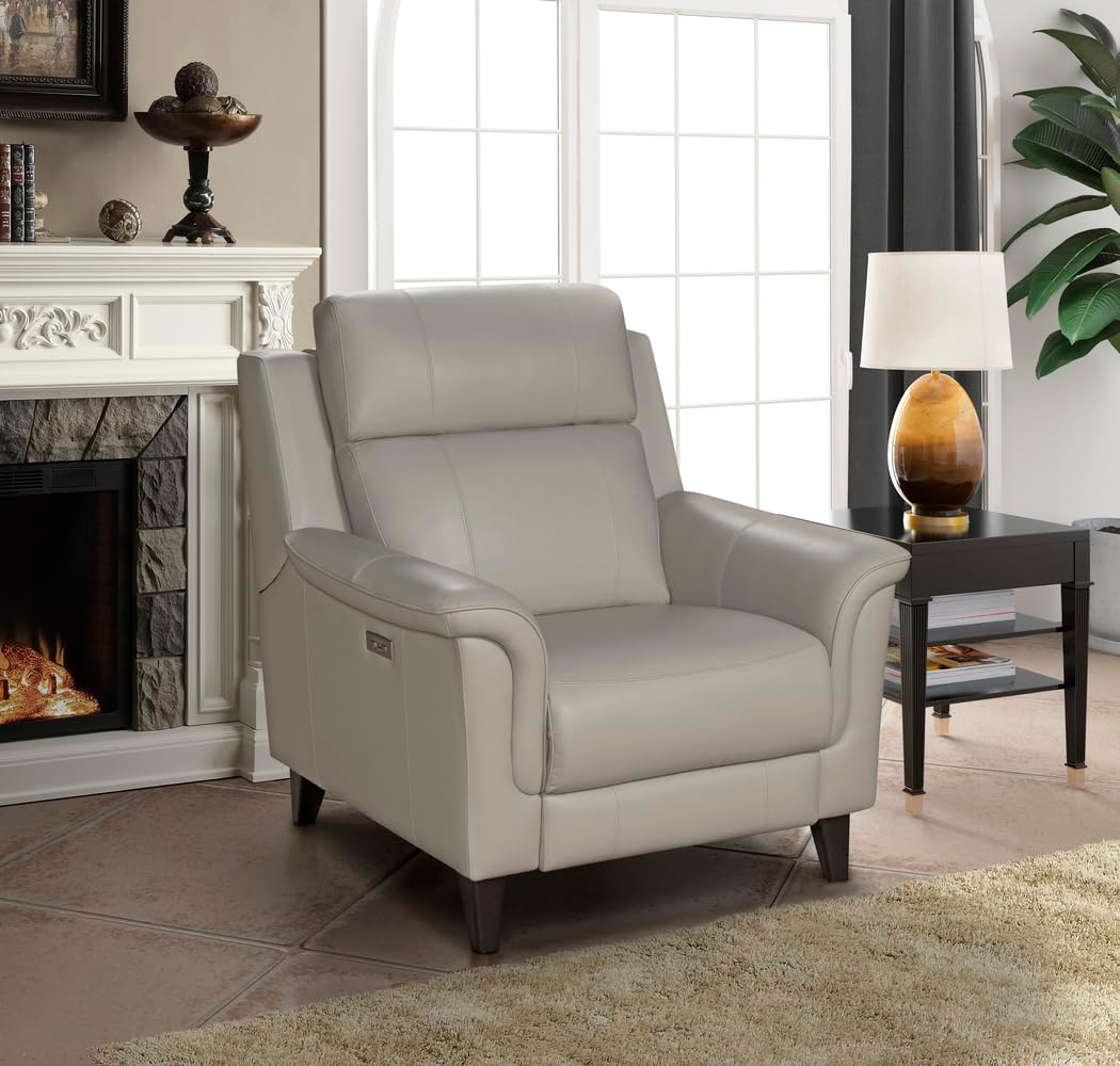 Laurel Cream Leather Wood Contemporary Recliner Chair