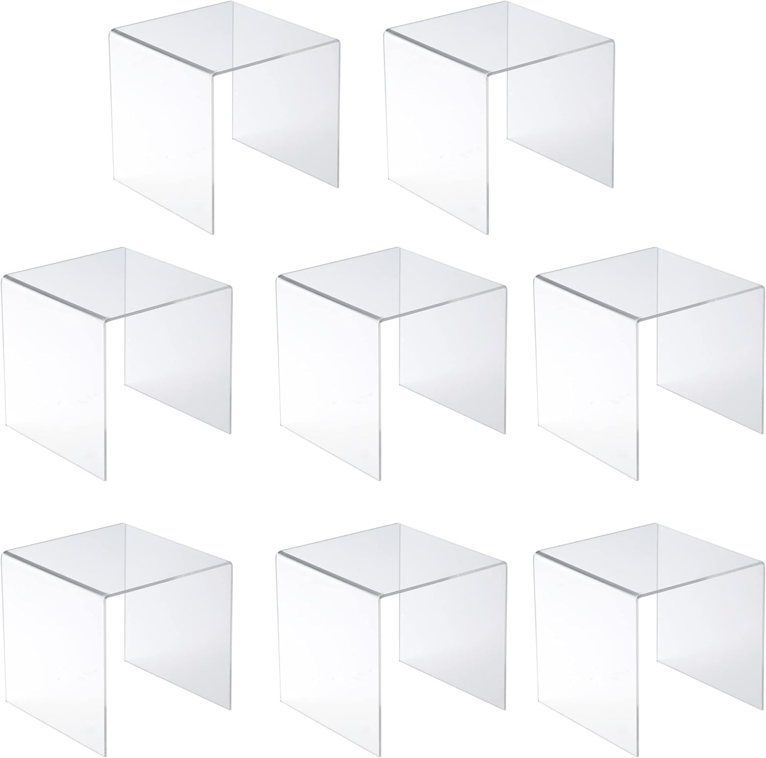 Jusalpha® 8 PC 5'' Clear Acrylic Risers, Acrylic Display Risers Shelf Showcase Fixtures for Jewelry, Display Stand for Amiibo Funko POP Figures, Cupcakes, Food Display, Cabinet- Lot of 8 (5x5x5 Inches)